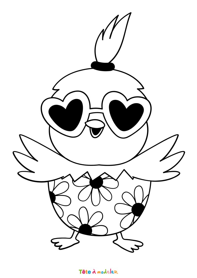 Coloriage d'un poussin de Pâques rigolo