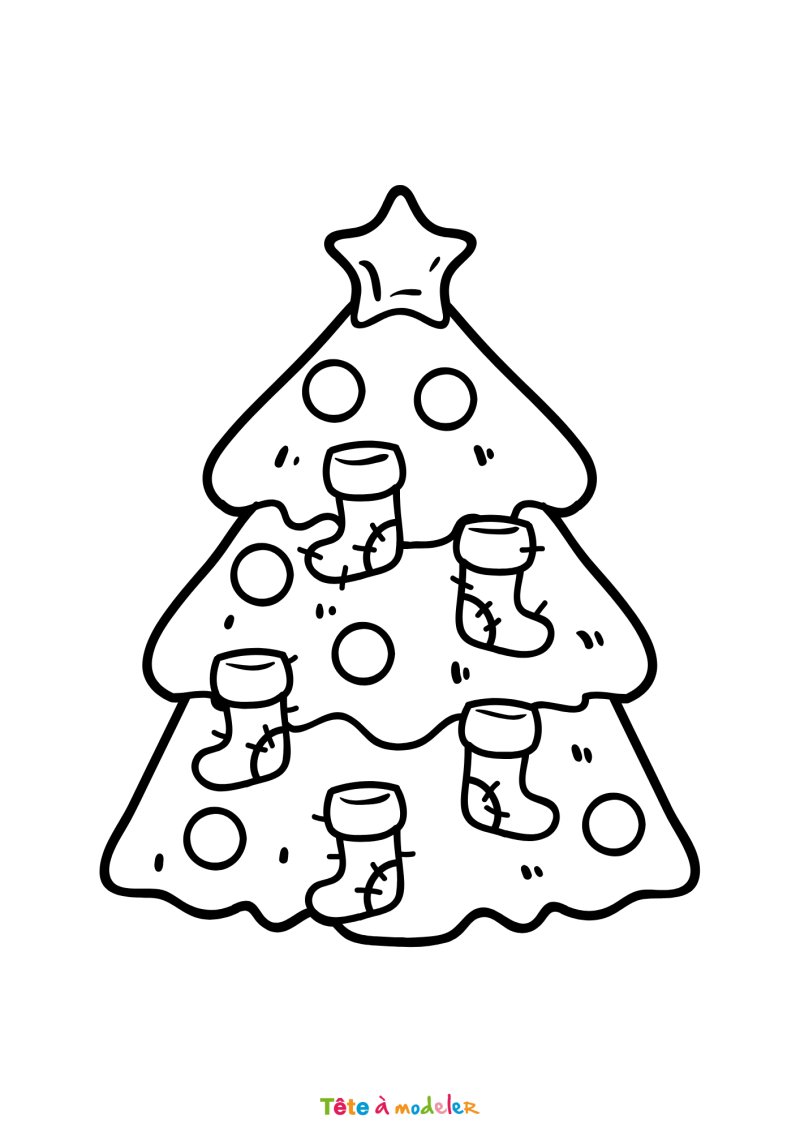 Coloriage d'un sapin de Noël avec des chaussettes
