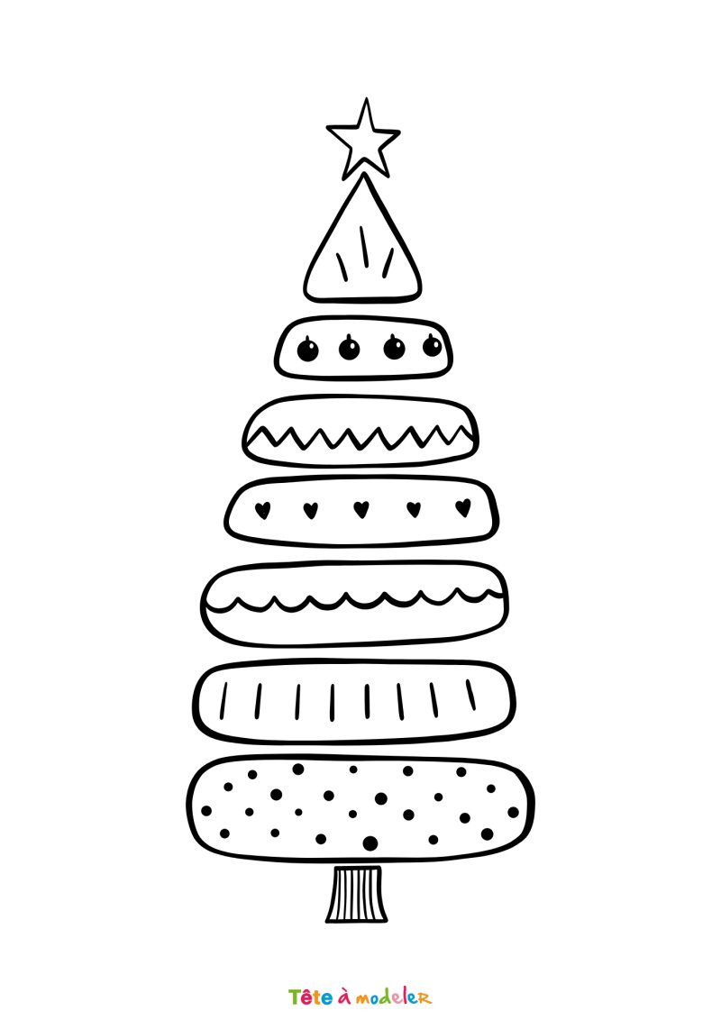 Coloriage d'un sapin de Noël avec des symboles