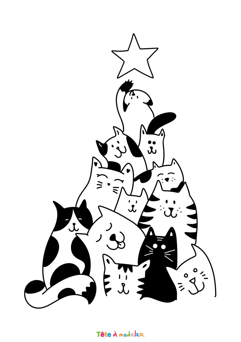 Coloriage d'un sapin de Noël de chats