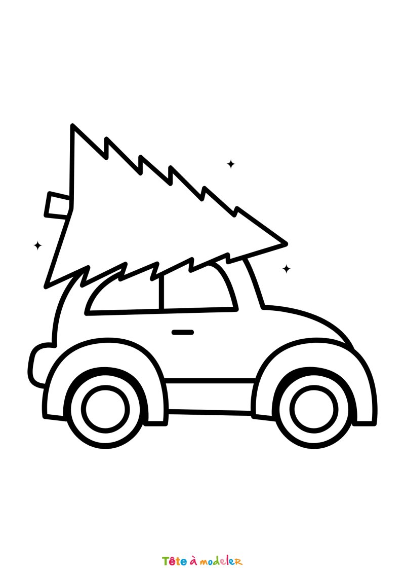 Coloriage d'un sapin de Noël sur une voiture