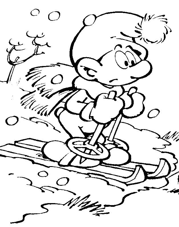 Coloriage d'un Schtroumpf au ski 