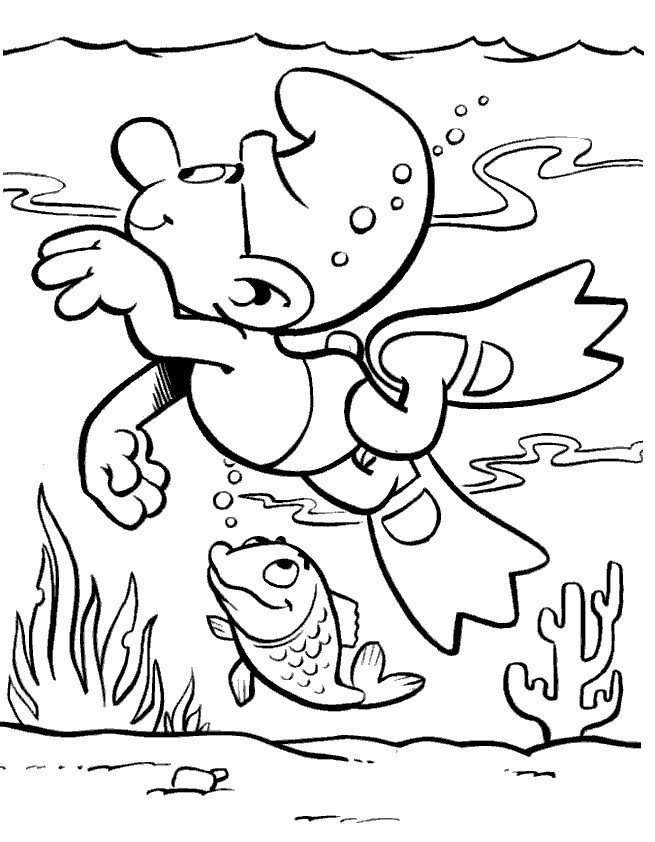 Coloriage d'un Schtroumpf qui nage