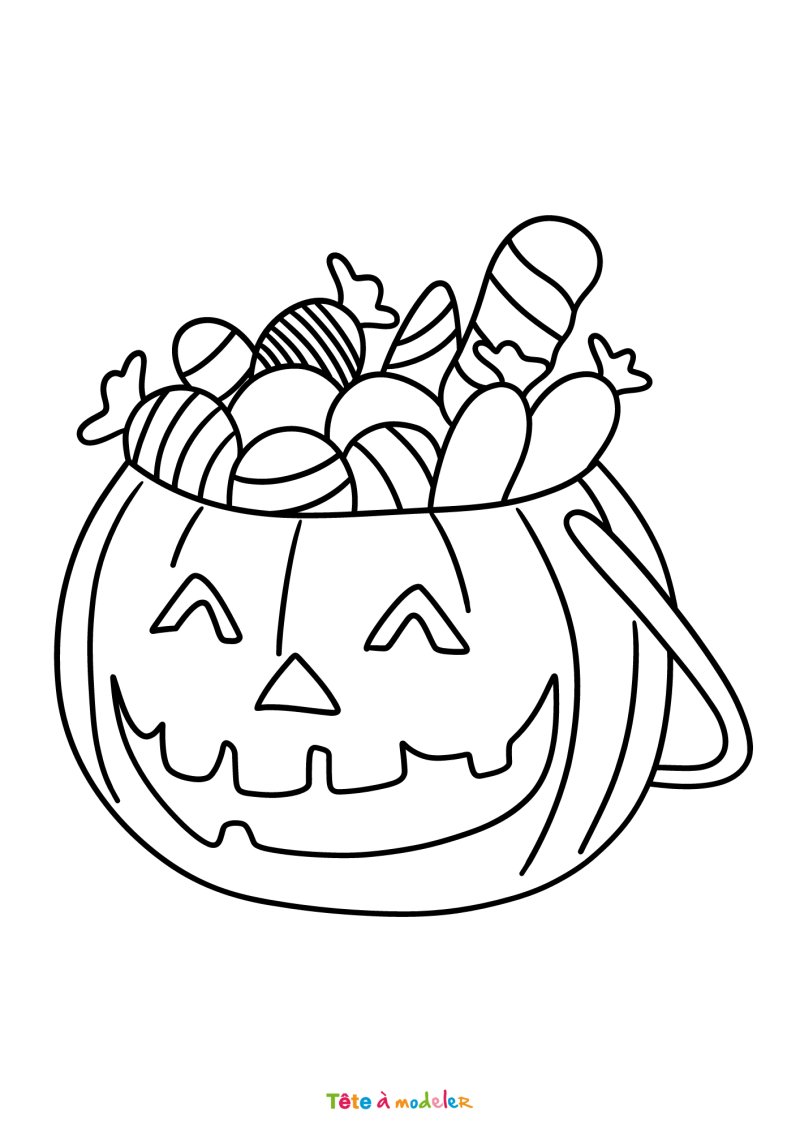 Coloriage d'un seau de bonbons citrouille