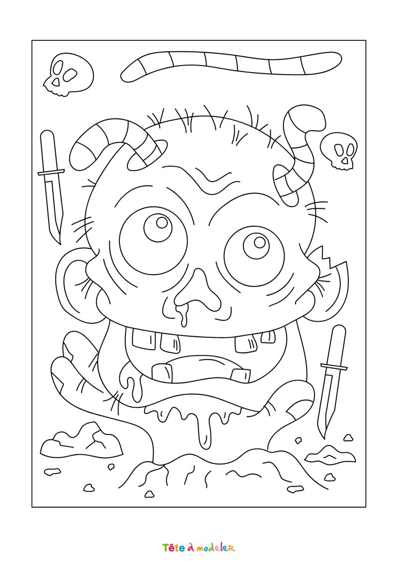 Coloriage d'un zombie monstrueux
