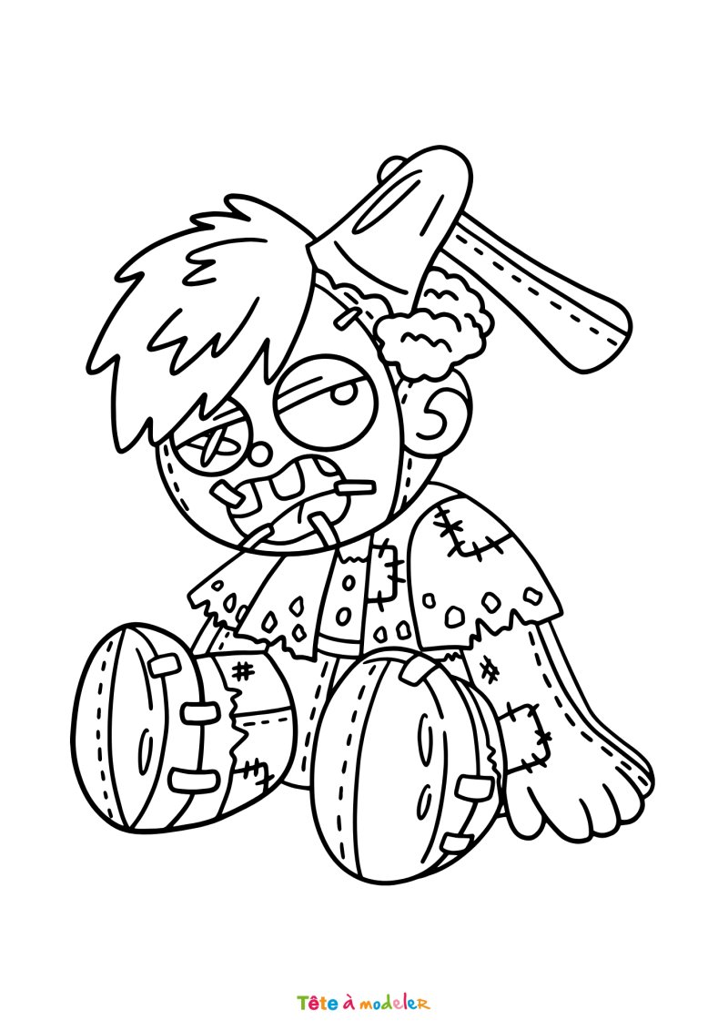 Coloriage d'un zombie qui fait peur