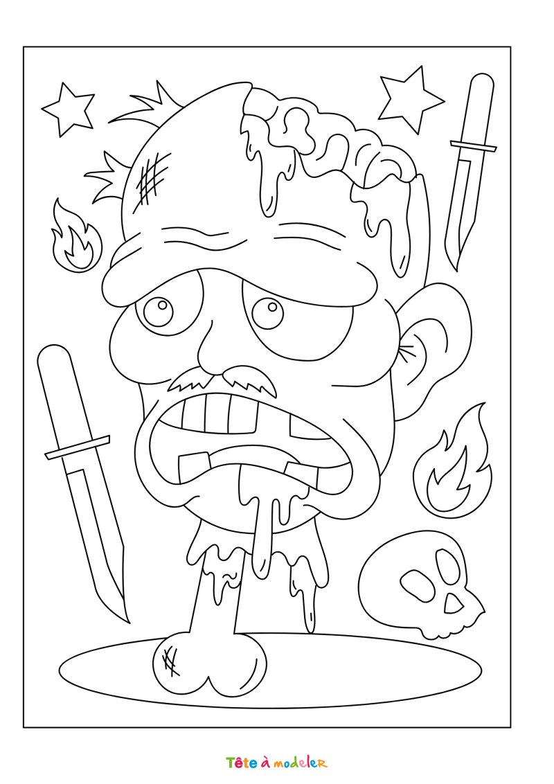 Coloriage d'un zombie qui vomit