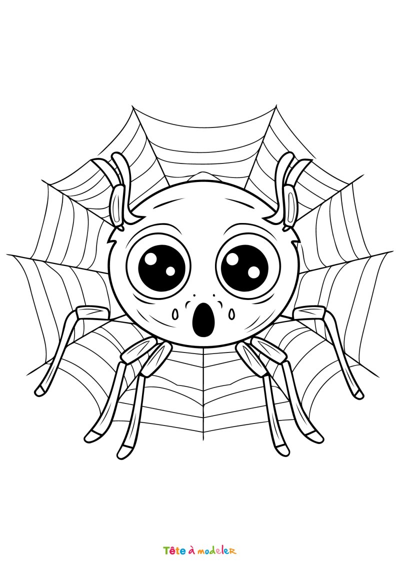 Coloriage d'une araignée sur sa toile