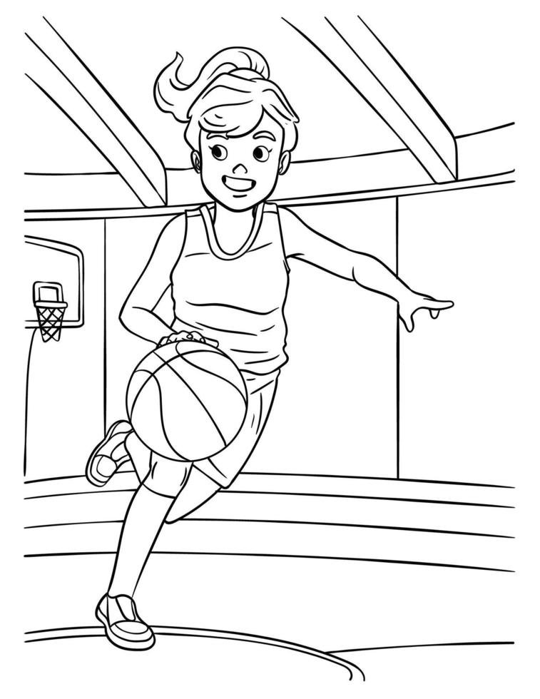 Coloriage d'une basketteuse qui dribble
