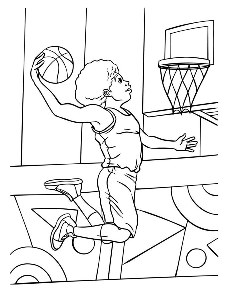 Coloriage d'une basketteuse qui dunk