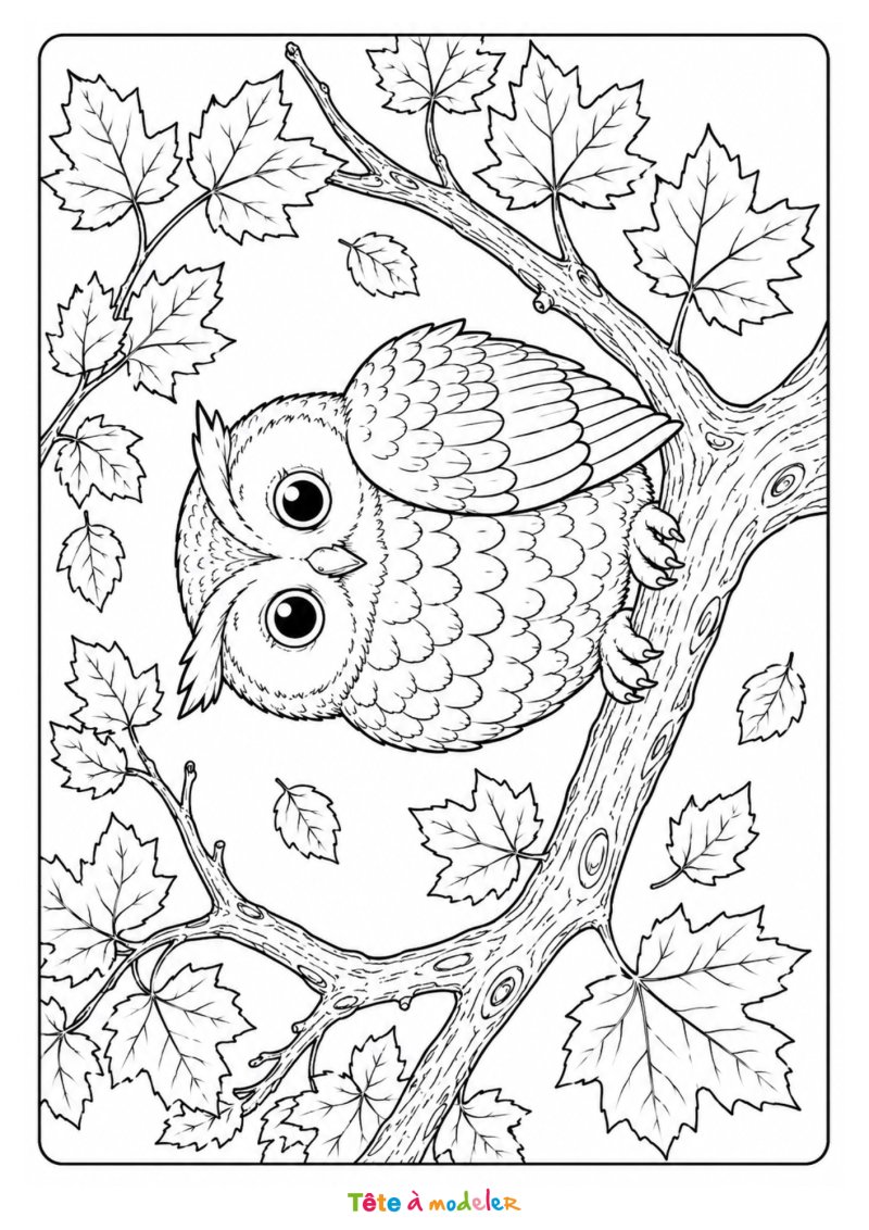 Coloriage d'une chouette en automne