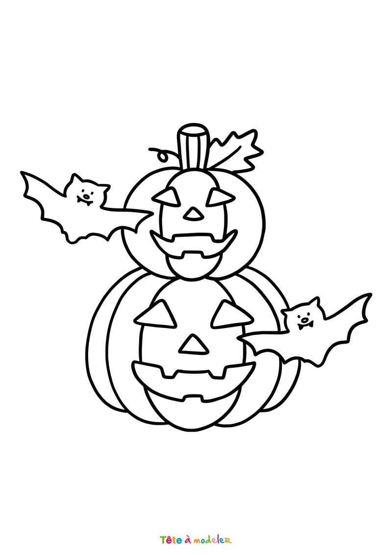 Coloriage d'une citrouille avec des chauve-souris