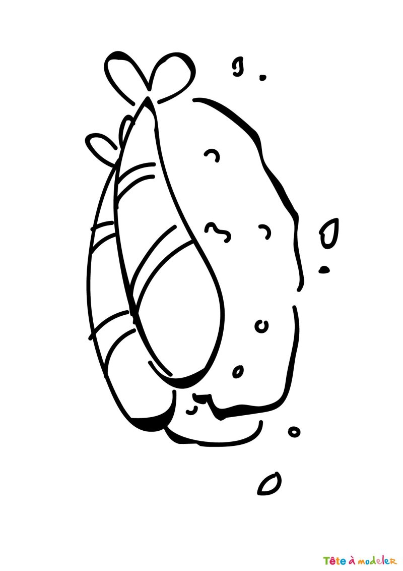 Coloriage d'une crevette sur sushi japonais