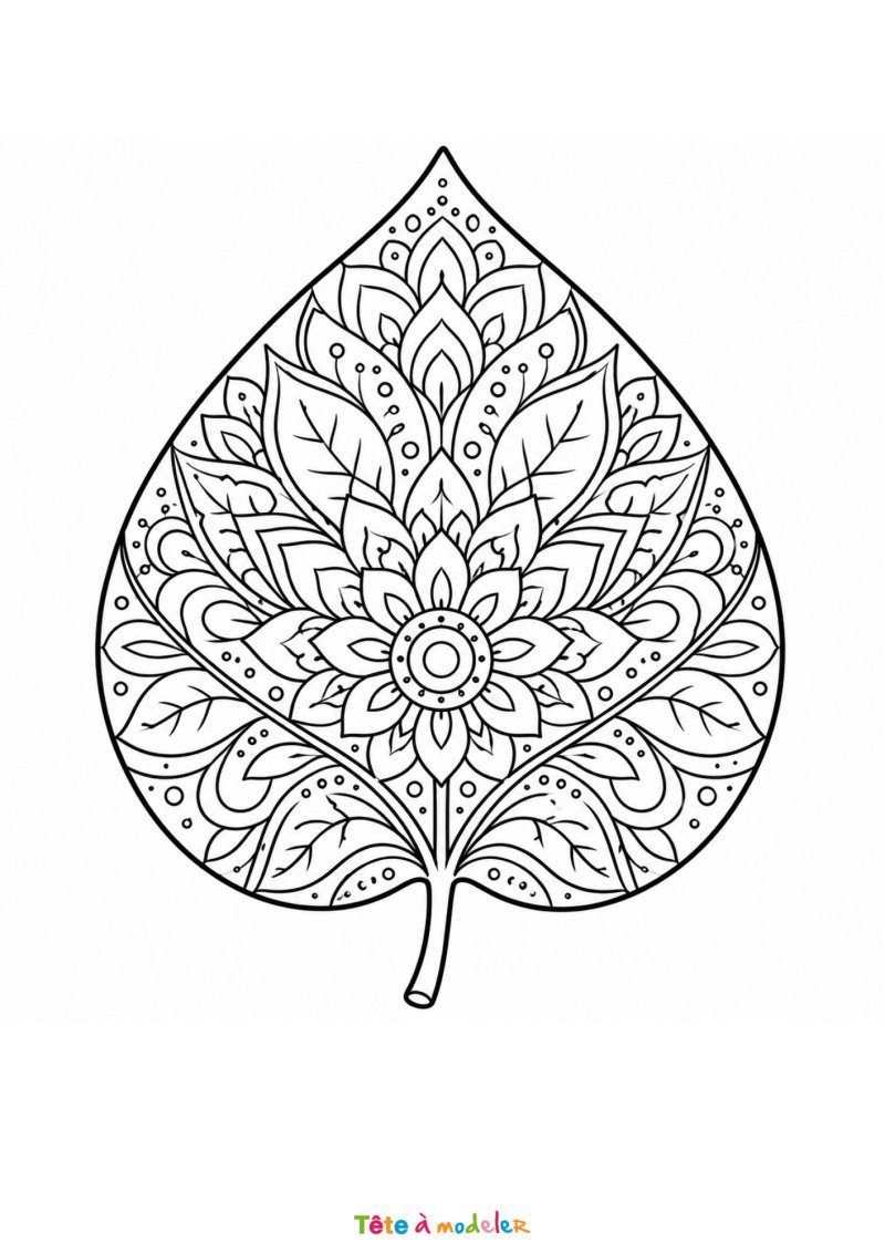 Coloriage d'une feuille mandala à imprimer