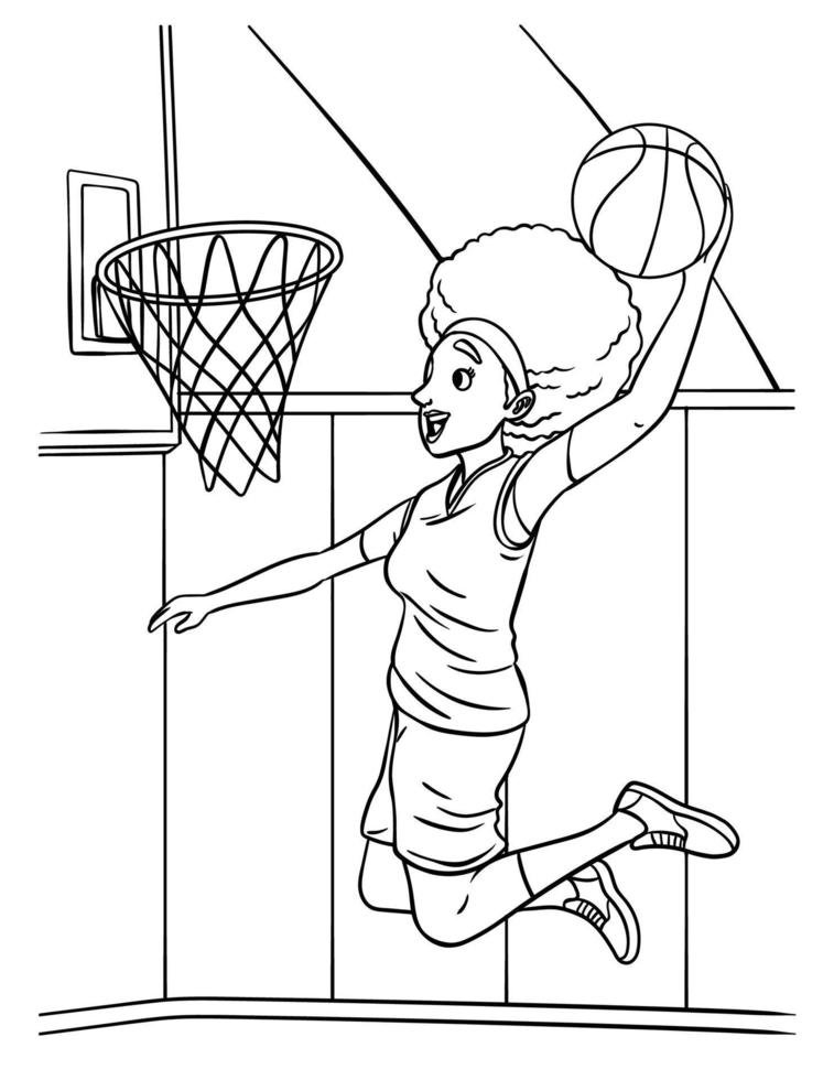 Coloriage d'une fille qui joue au basket