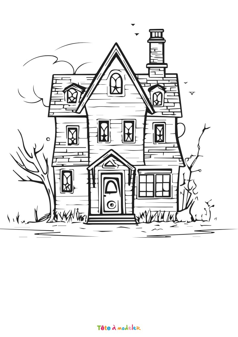 Coloriage d'une maison hantée à imprimer