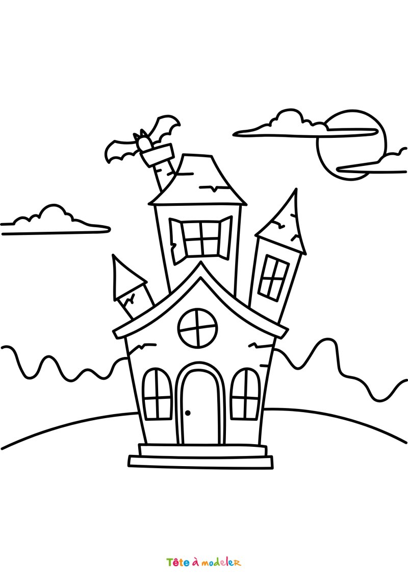 Coloriage d'une maison hantée gratuit