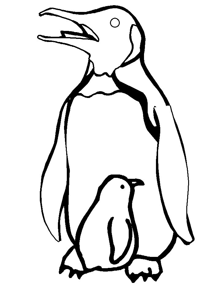 Coloriage d'une maman et son bébé manchot