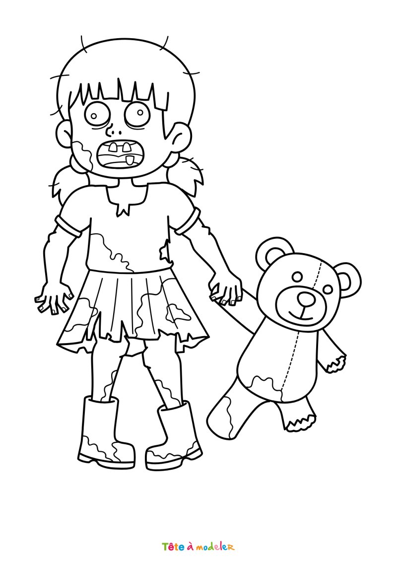 Coloriage d'une petite fille zombie