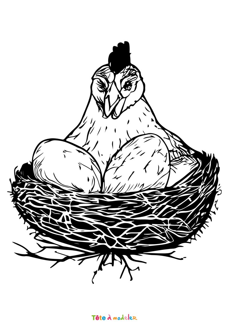 Coloriage d'une poule de Pâques à imprimer