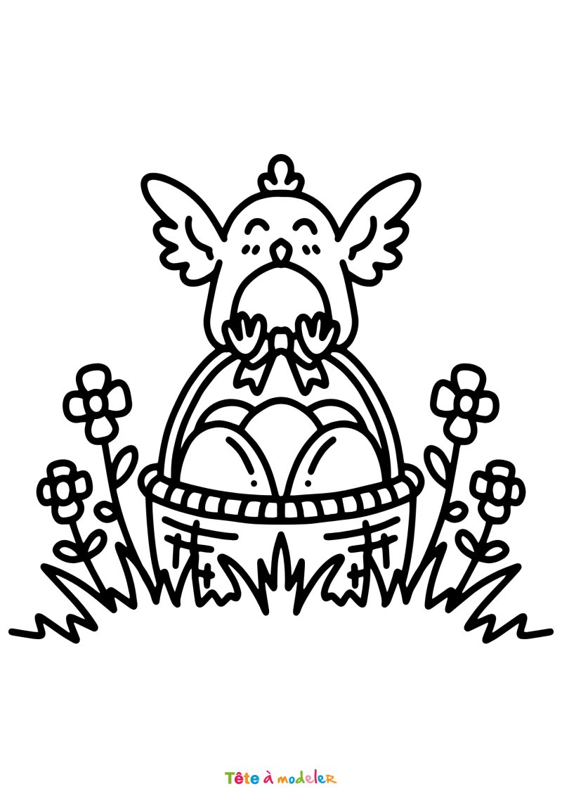 Coloriage d'une poule de Pâques adorable