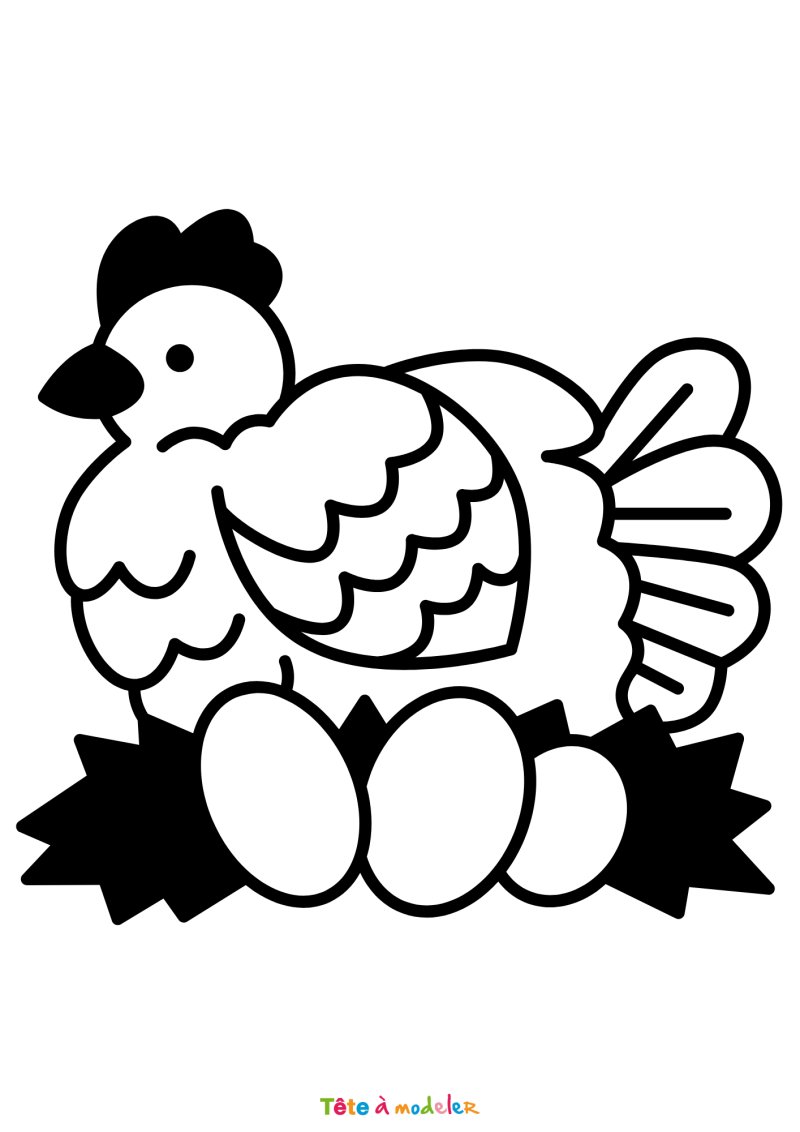 Coloriage d'une poule de Pâques en PDF