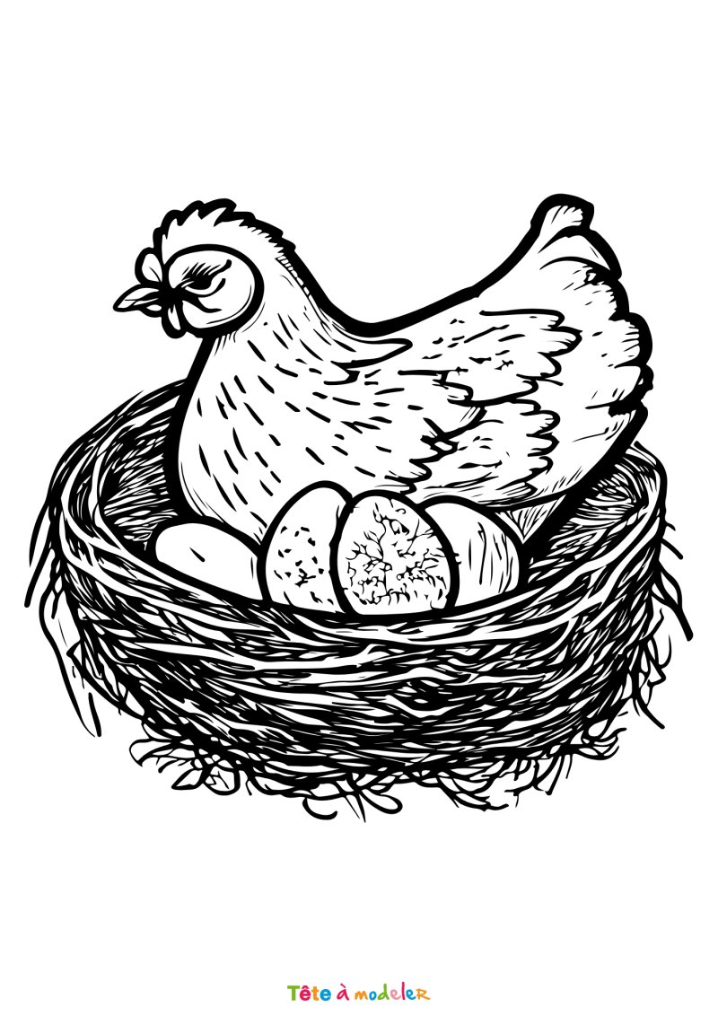 Coloriage d'une poule de Pâques facile