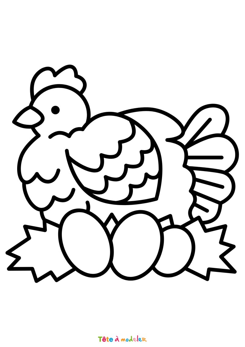 Coloriage d'une poule de Pâques simple