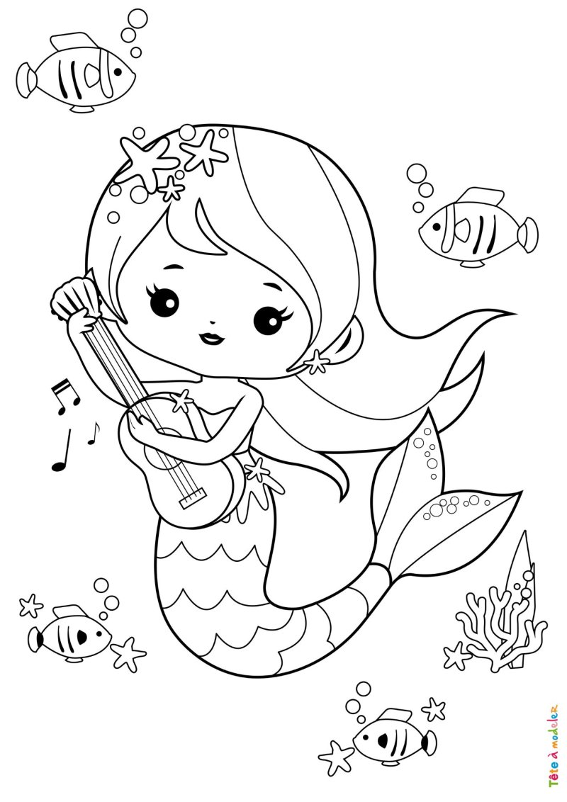 Coloriage d'une sirène avec une guitare