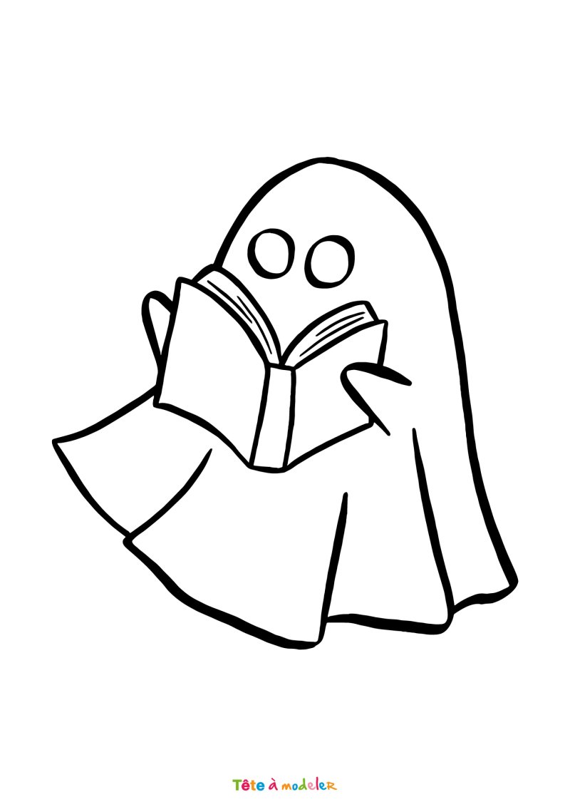 Coloriage d'un fantôme qui lit