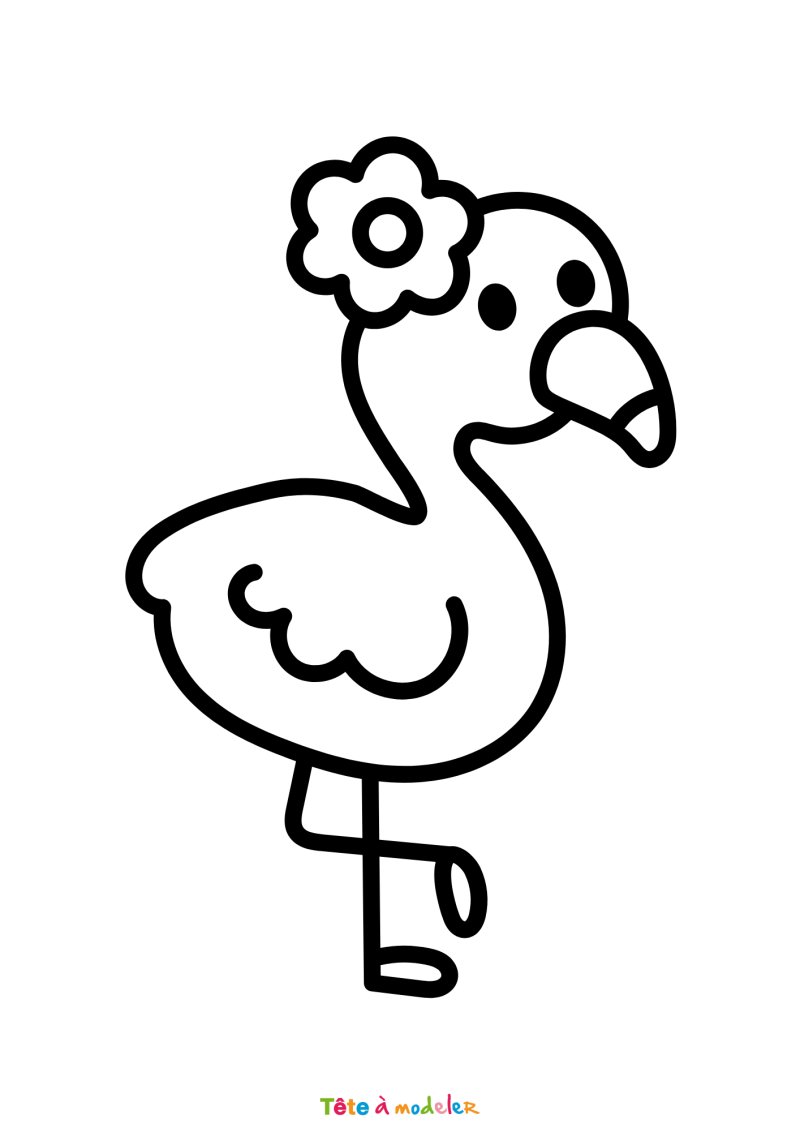 Coloriage flamant rose avec une fleur