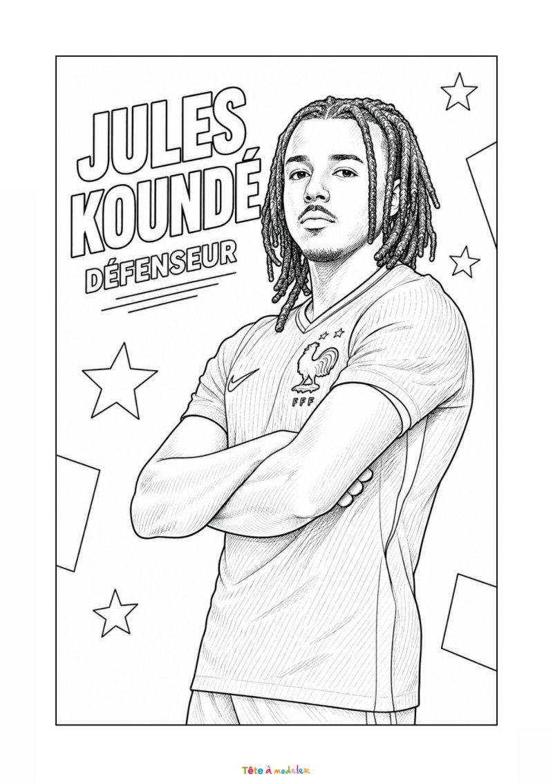 Coloriage de Jules Koundé - Défenseur de l'équipe de France