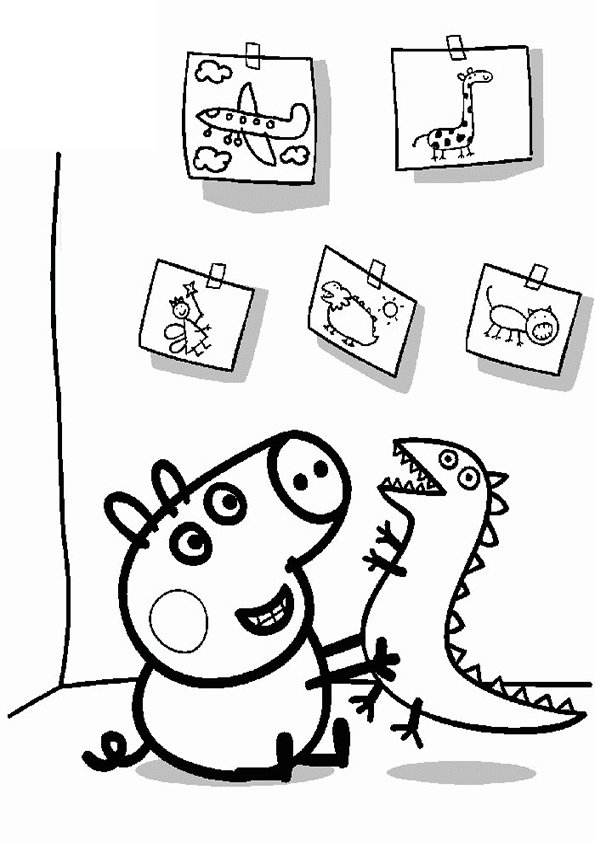 Coloriage George Piq avec son dinosaure