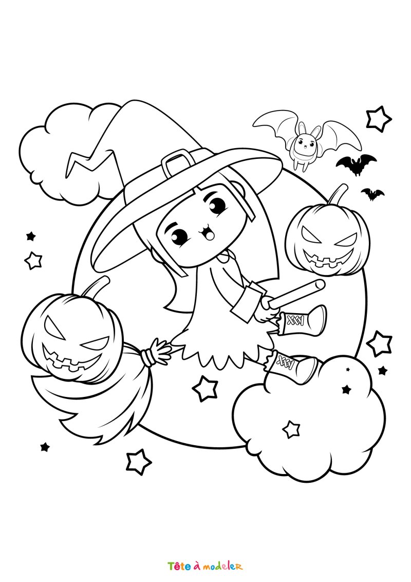 Beau coloriage d'une sorcière