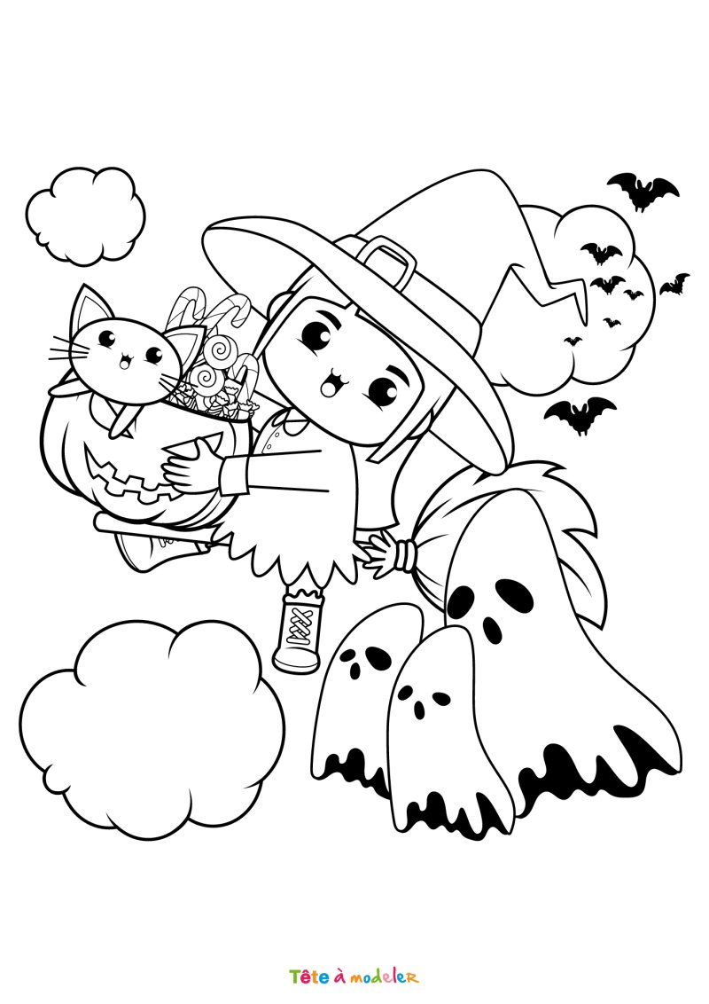 Coloriage d'une sorcière pour Halloween