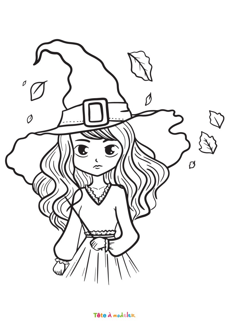 Coloriage d'une jolie sorcière