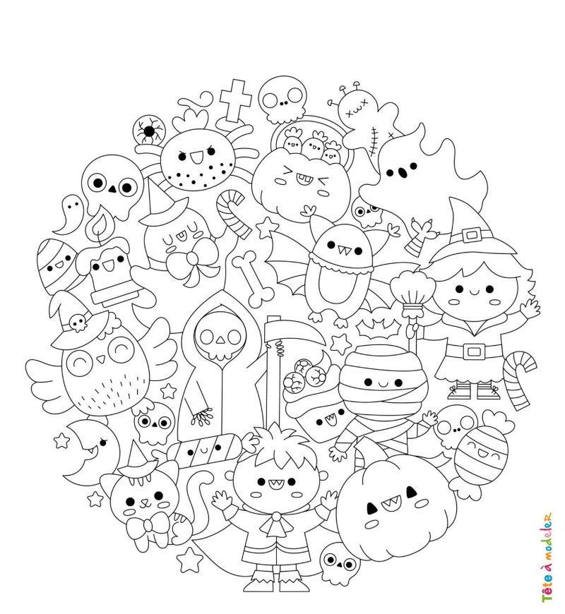 Coloriage halloween kawaii à imprimer