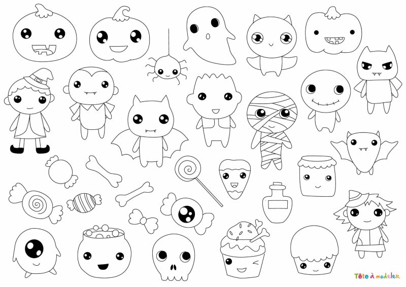 Coloriage halloween kawaiiColoriage halloween kawaii gratuit