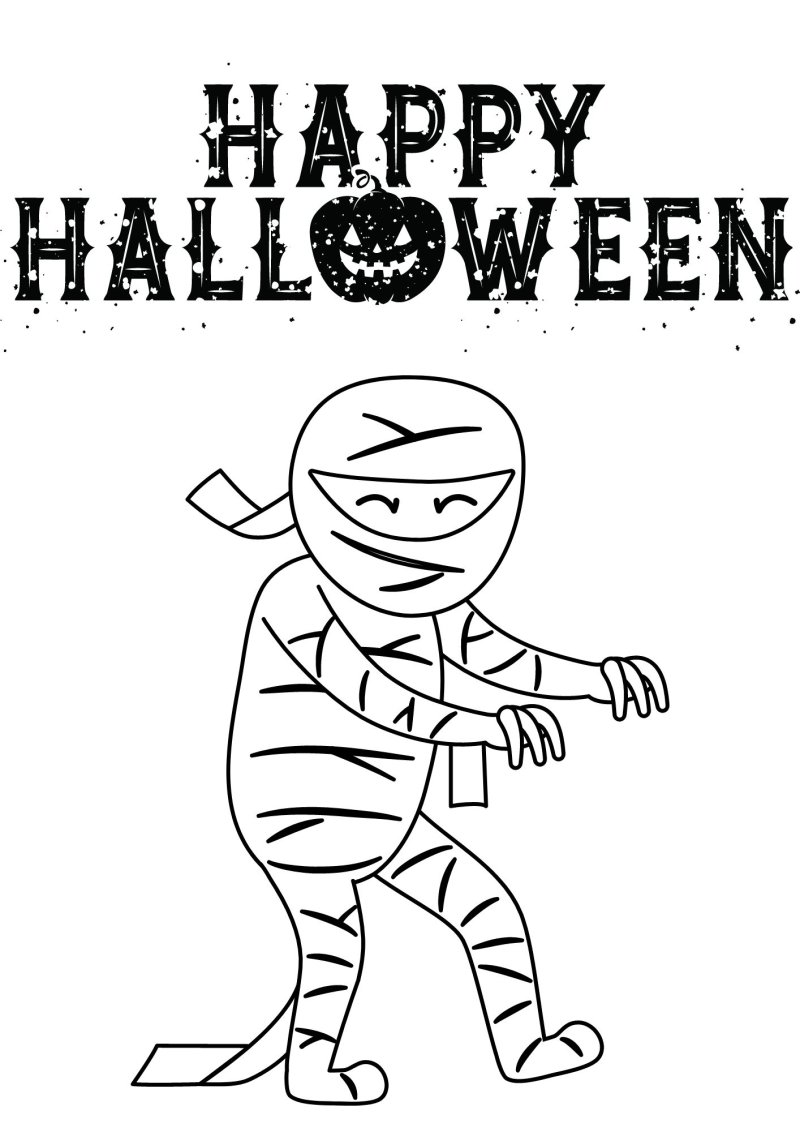 Coloriage Happy Halloween avec momie