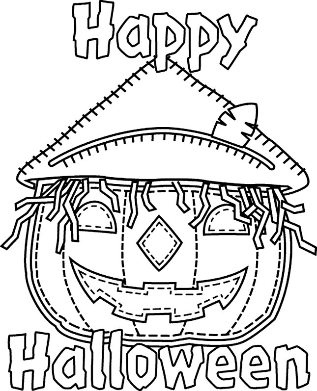 Coloriage Happy Halloween citrouille épouventail