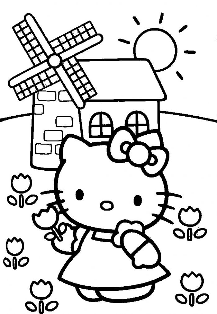 Coloriage Hello Kitty à la campagne