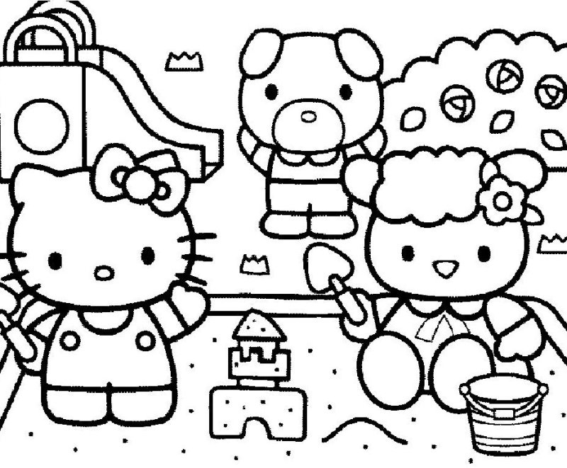 Coloriage Hello Kitty au parc de jeu