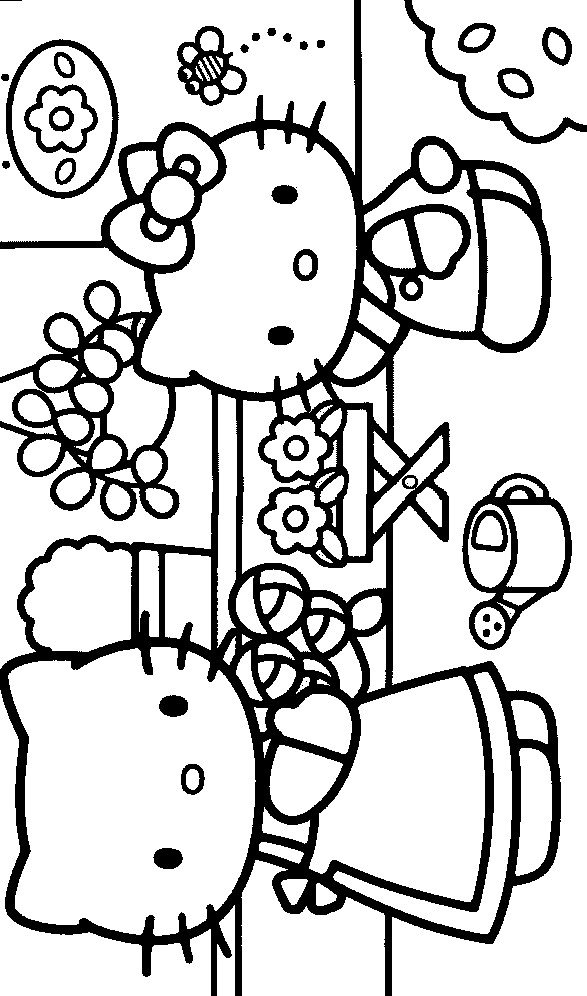 Coloriage Hello Kitty chez le fleuriste