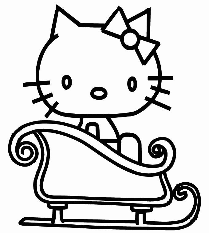 Coloriage Hello Kitty dans luge de Noël