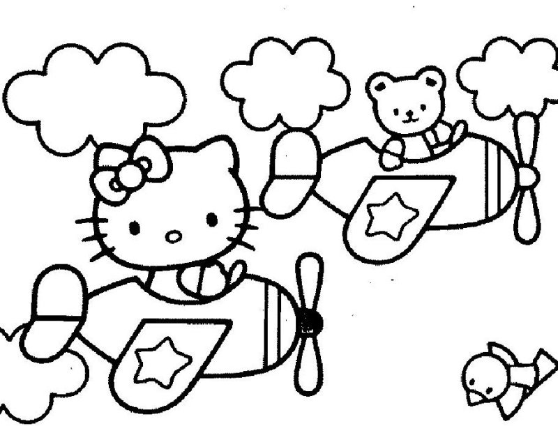 Coloriage Hello Kitty en avion