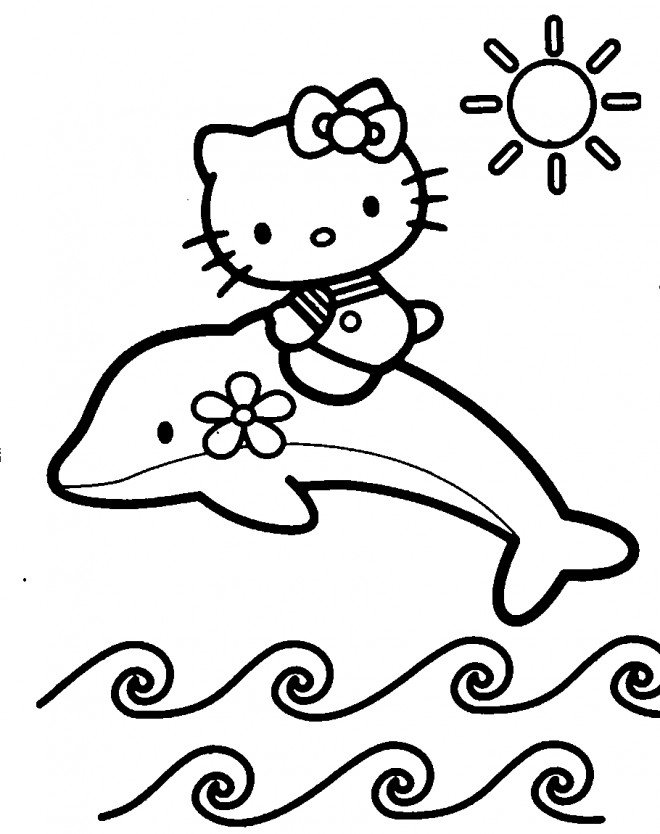 Coloriage Hello Kitty sur un dauphin