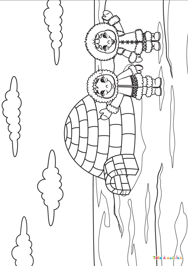 Coloriage igloo et inuit #01