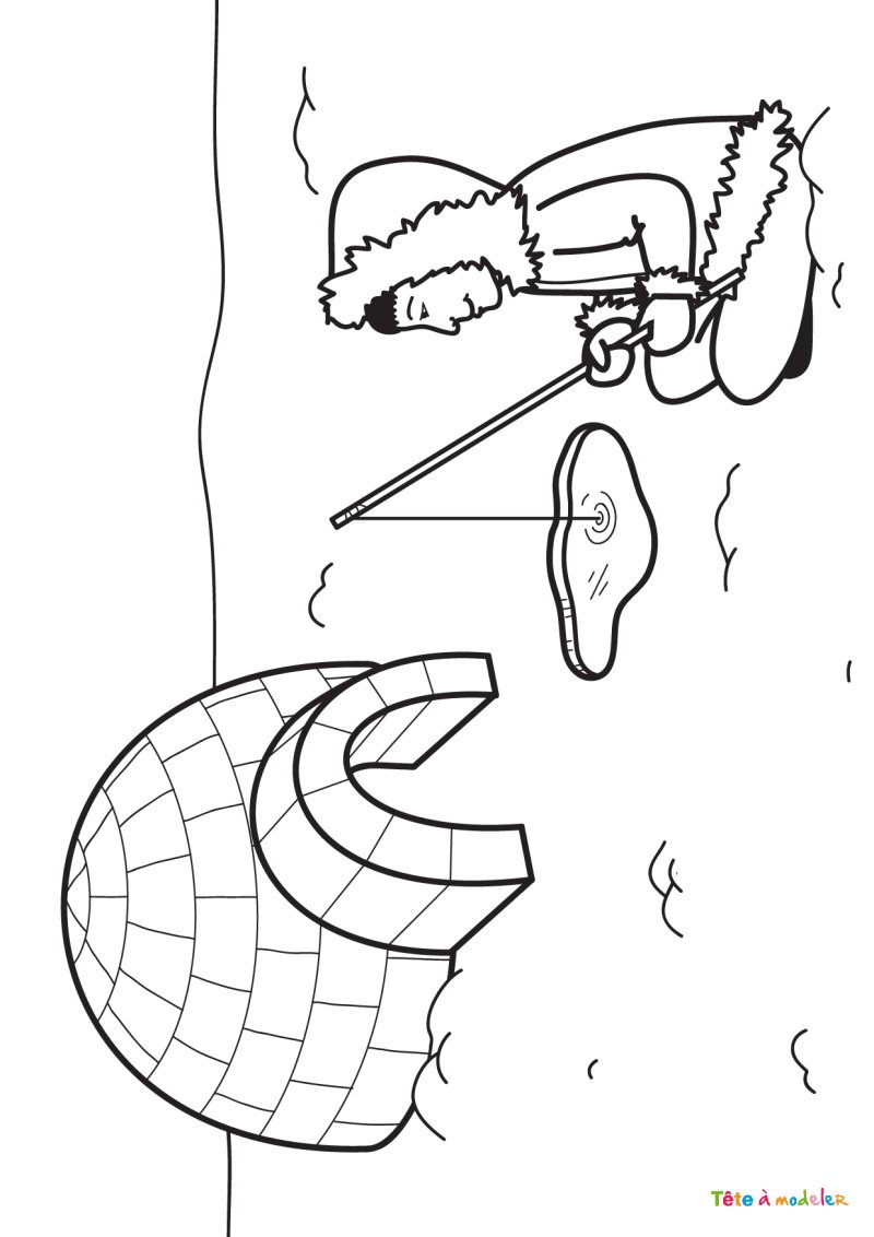 Coloriage igloo et Inuit #02