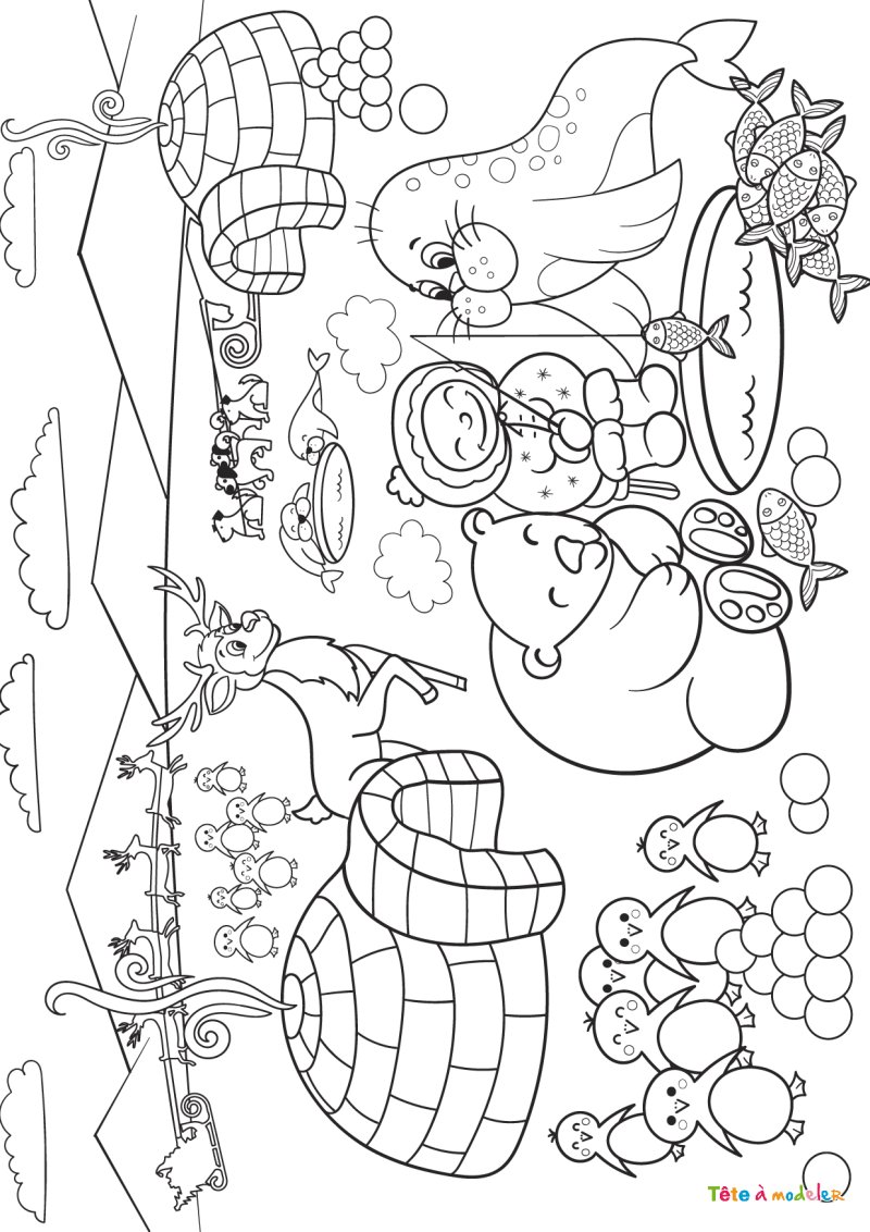Coloriage igloo et Inuit #04
