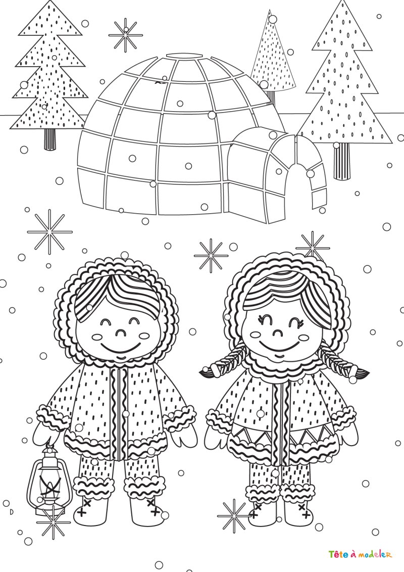 Coloriage igloo et Inuit #06